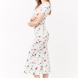 Ivory Floral Rose Forever 21Midi Dress